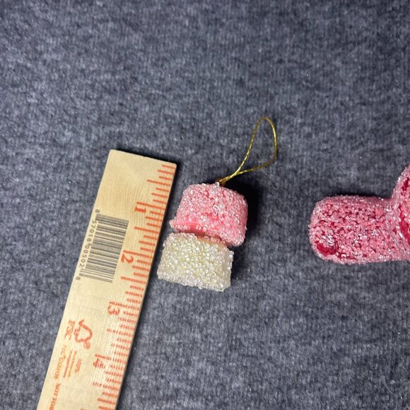 Vintage Jewelbrite Sugar Coated Boot Candy Ornaments Neon Pink Red Whit Lot of 2 - Picture 6 of 6